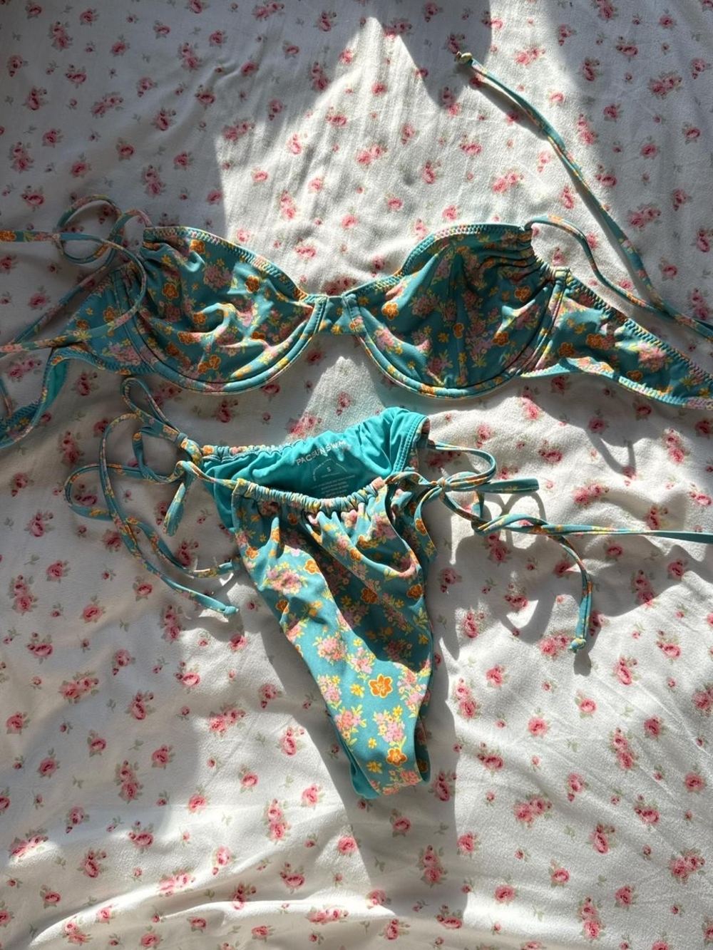 PacSun Turquoise Floral Tie-Side Bikini Set